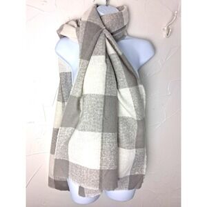 Old Navy Plaid Blanket Scarf Gray Ivory Cabincore Casual Preppy Winter Warm‎